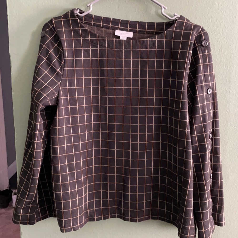 Beautiful and Casual Black and Tan Blouse
